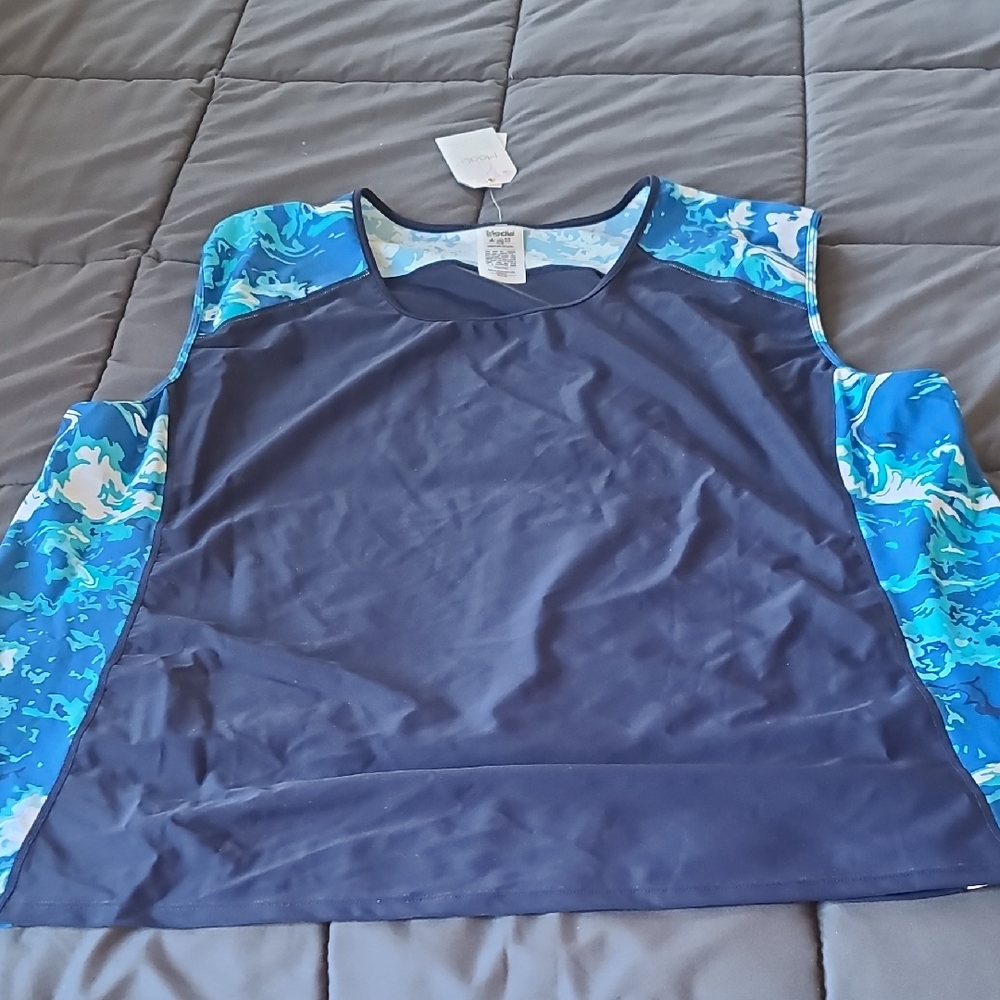 Blue and Navy Sleeveless Swim Top